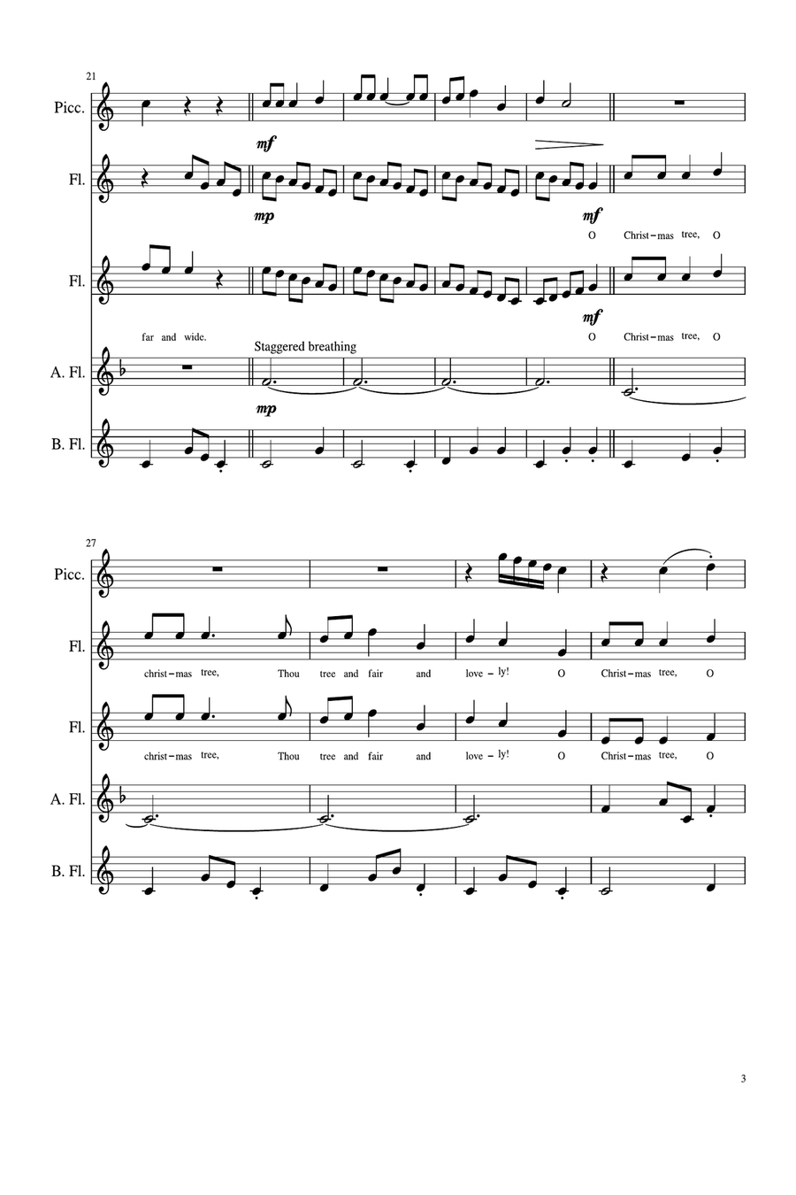 O Christmas Tree lyrics Woodwind Quintet scores gallery preview page 3