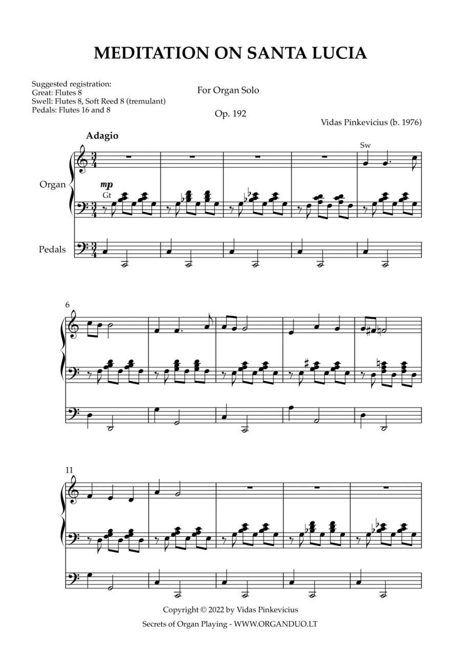 Meditation on Santa Lucia, Op. 192 (Organ Solo) by Vidas Pinkevicius Organ Solo scores gallery preview page 1