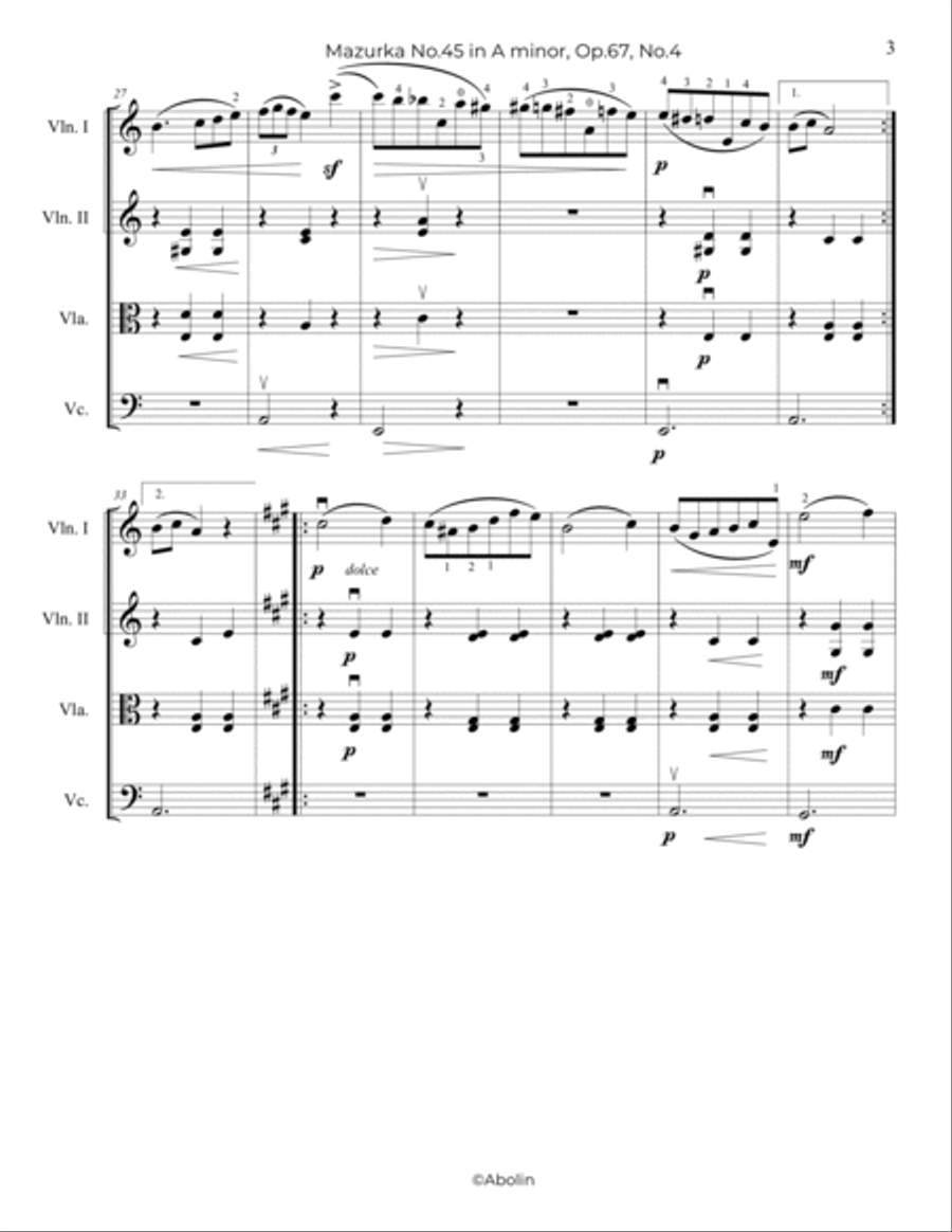 Chopin: Mazurka No.45, Op.67, No.4 - String Quartet String Quartet scores gallery preview page 4