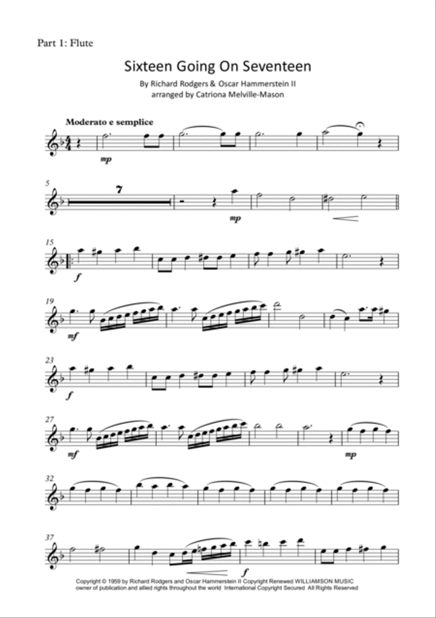 Sixteen Going On Seventeen Woodwind Quartet scores gallery preview page 6