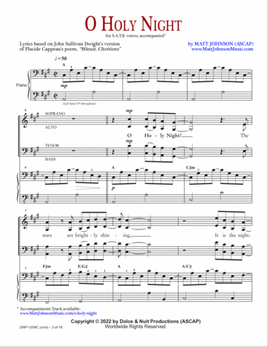 O HOLY NIGHT • for S.A.T.B. voices, accompanied 4-Part scores gallery preview page 3