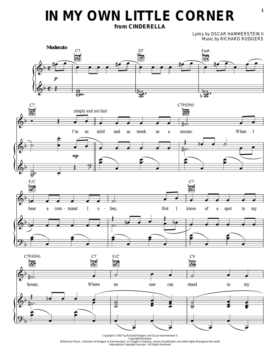 In My Own Little Corner (from Cinderella) Piano, Vocal, Guitar scores gallery preview page 1