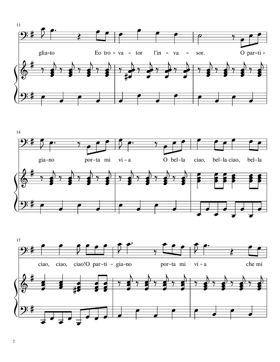 Bella Ciao Piano, Vocal scores gallery preview page 2