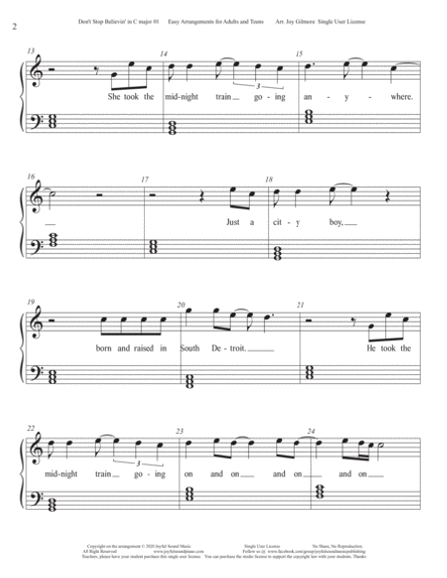 Don't Stop Believin' Easy Piano scores gallery preview page 5