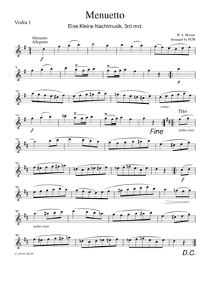 Mozart Menuetto (Eine kleine Nachtmusik, 3rd mvt.), for string quartet, CM007