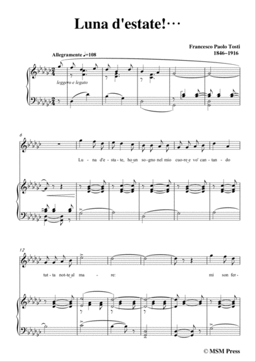 Tosti-Luna d'estate! In G flat Major,for Voice and Piano Voice Solo scores gallery preview page 3