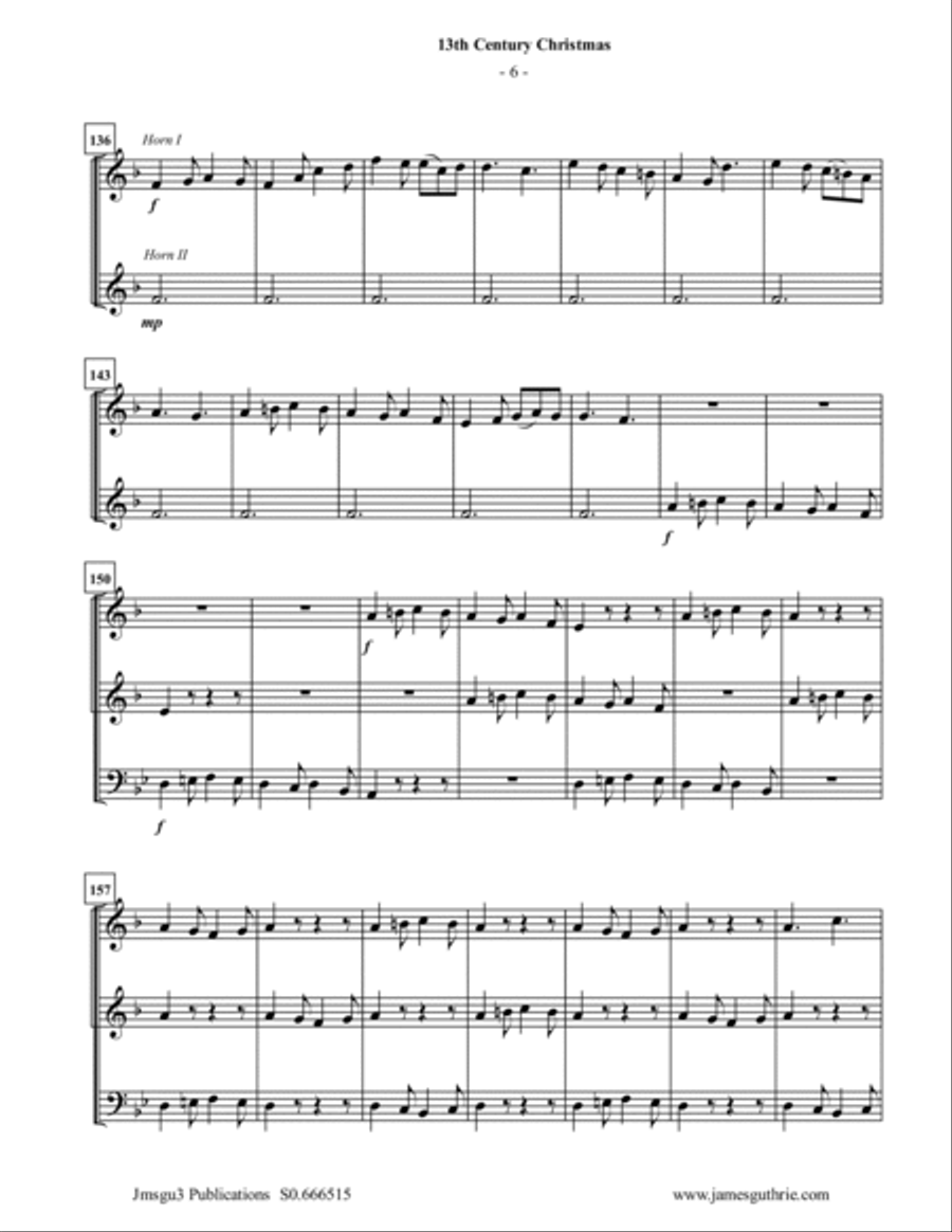 Four Traditional 13th Century Christmas Carols for 2 Horns & Trombone Horn scores gallery preview page 6