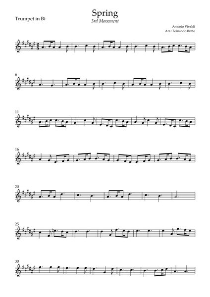 Spring - 3rd Movement (Antonio Vivaldi) for Trumpet in Bb Solo