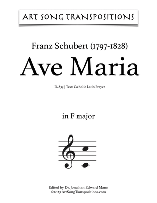 Book cover for SCHUBERT: Ave Maria, D. 839 (transposed to F major)