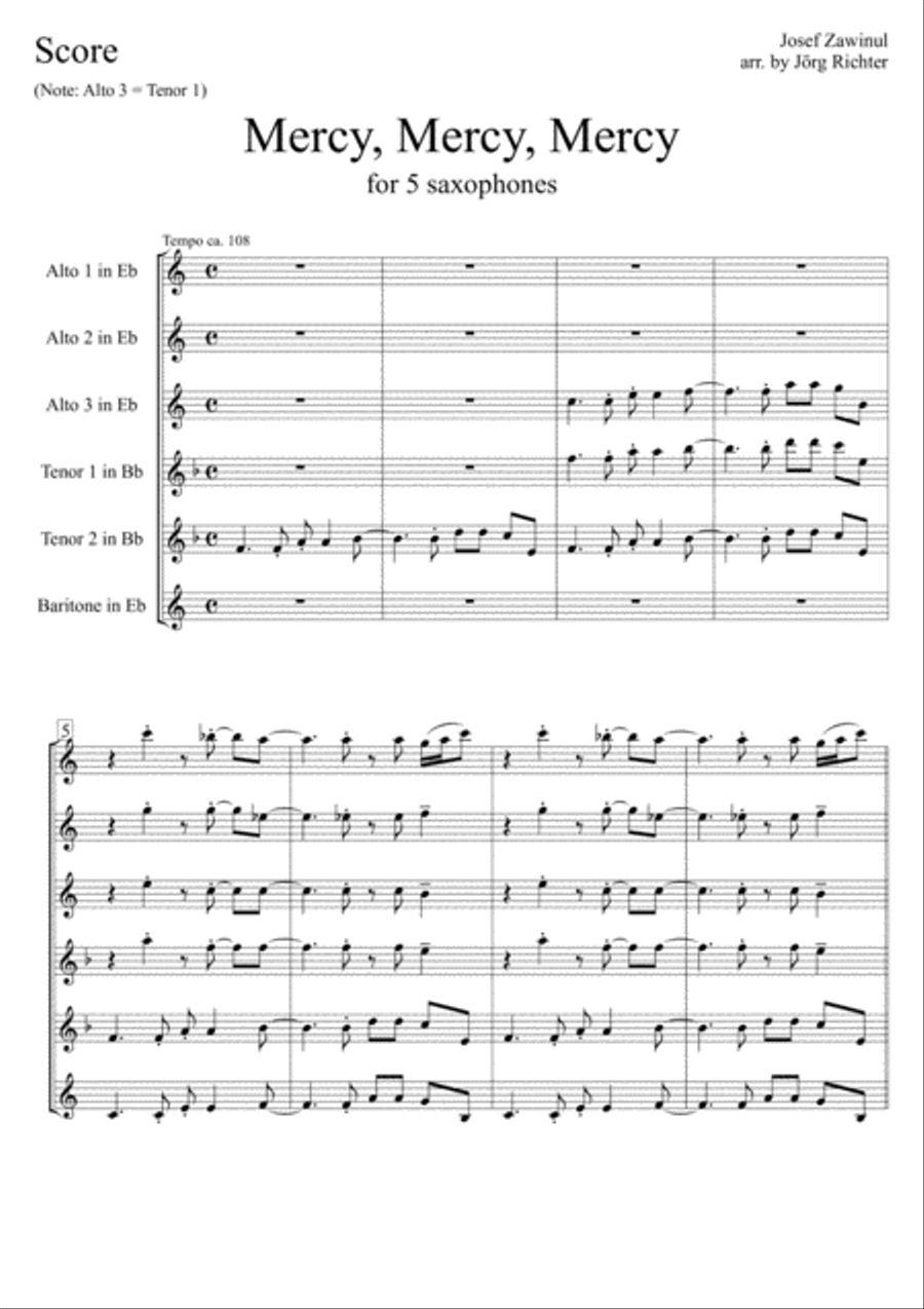 Mercy, Mercy, Mercy Saxophone Quintet scores gallery preview page 2