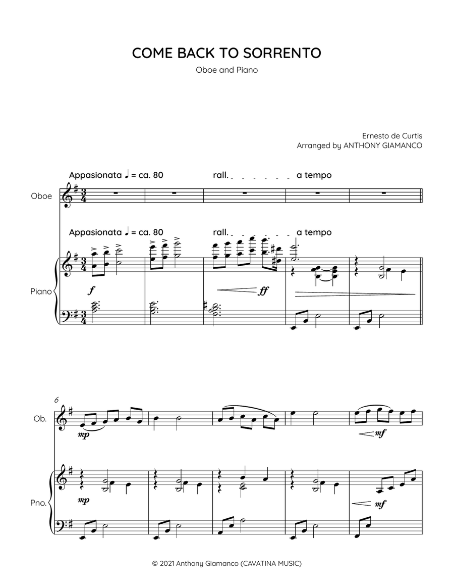 COME BACK TO SORRENTO - oboe and piano Piano scores gallery preview page 2