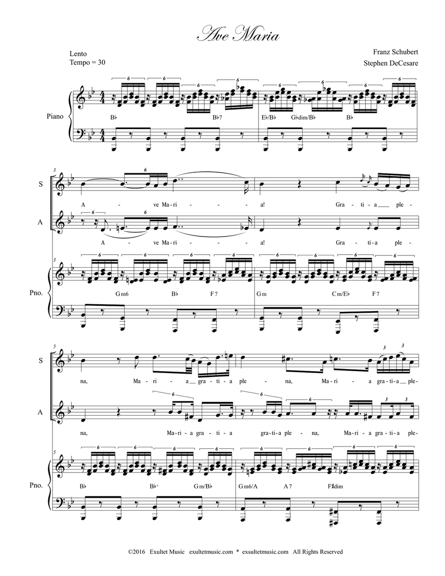 Ave Maria (Duet for Soprano and Alto solo - (High Key) Alto Voice scores gallery preview page 1