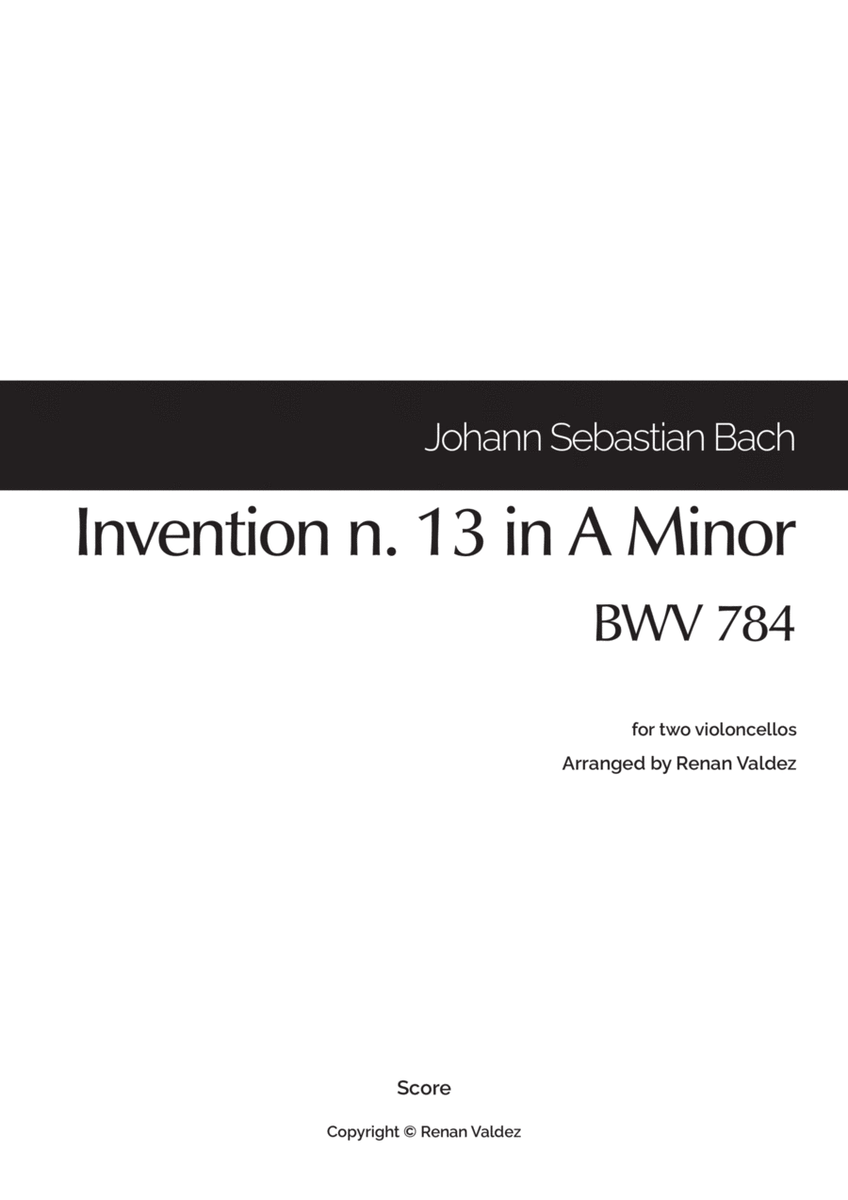 Invention n. 13 in A Minor, BWV 784 (for two violoncellos) image number null