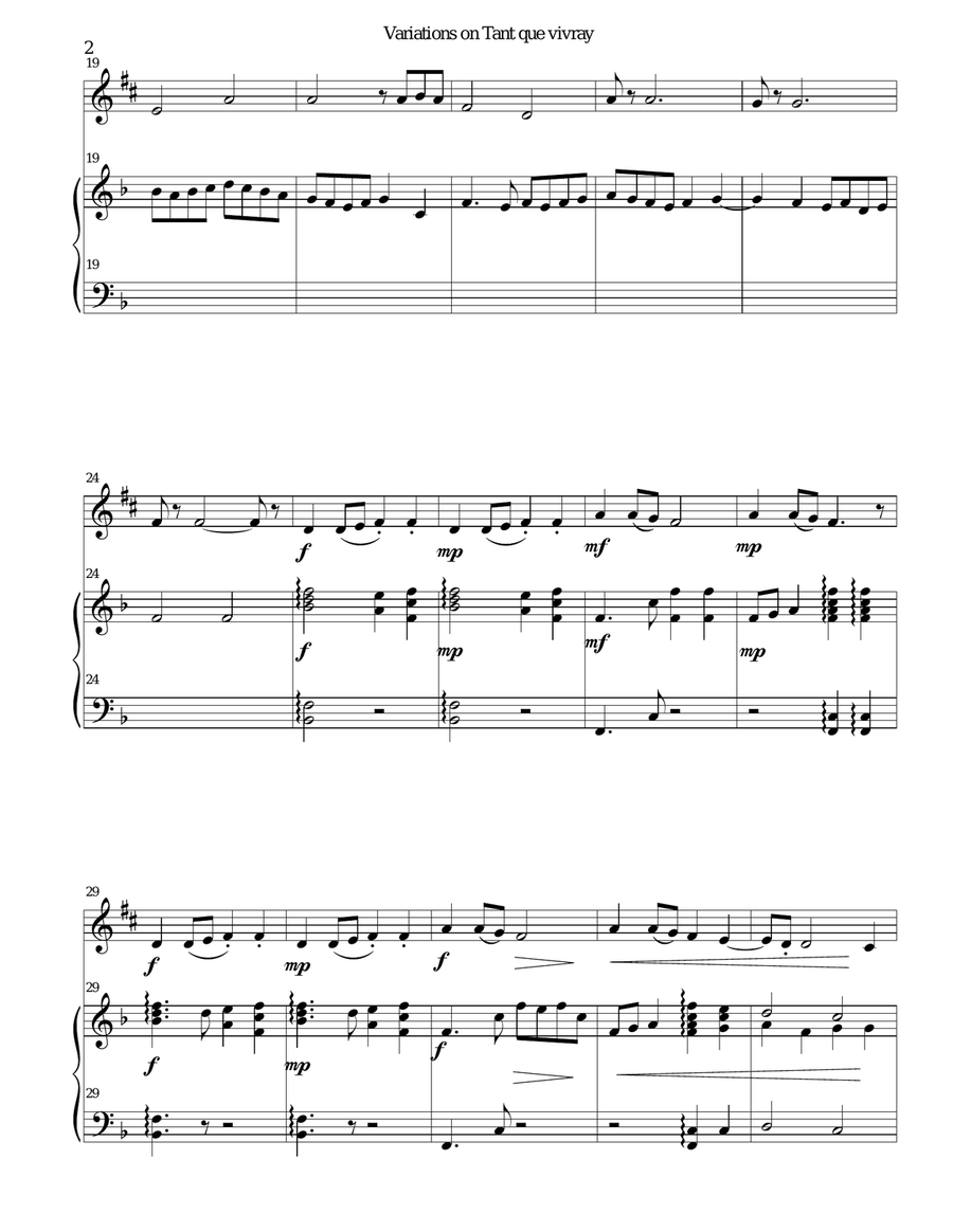 Variations on Tant que vivray (As long as I live) for alto saxophone and harp Alto Saxophone scores gallery preview page 2