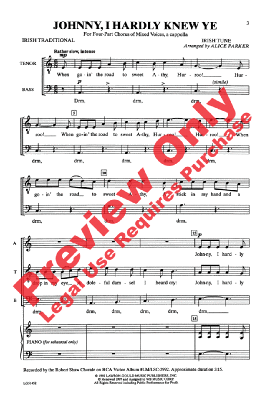 Johnny, I Hardly Knew Ye Johnny, I Hardly Knew Ye 4-Part scores gallery preview page 2