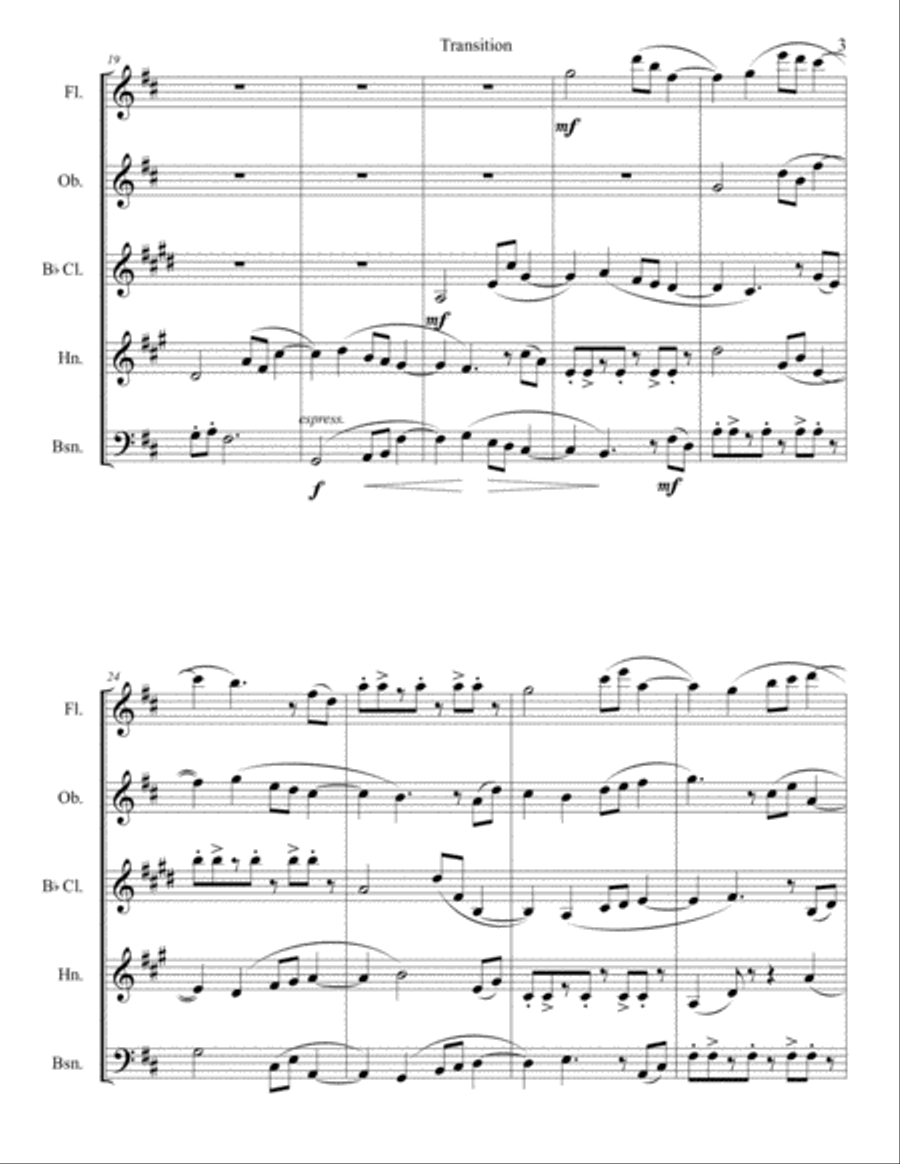 Transition I: Part I of a 3 movement work for woodwind quintet Woodwind Quintet scores gallery preview page 3