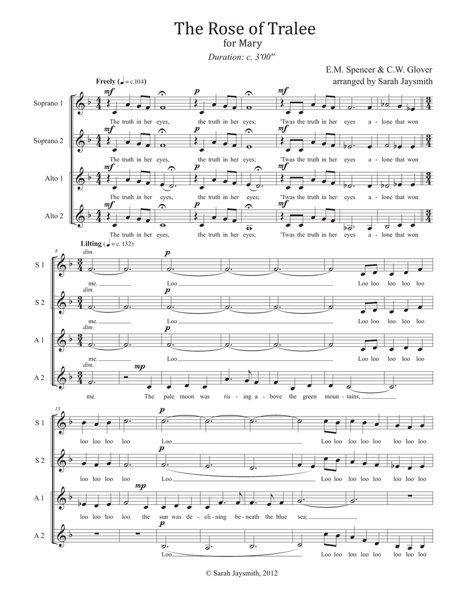 The Rose of Tralee (SSAA, a cappella) arranged by Sarah Jaysmith SSAA scores gallery preview page 3