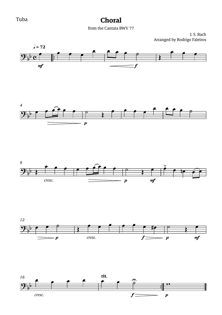 Choral from the Cantata BWV 77 (Solo Tuba) Choir scores gallery preview page 1