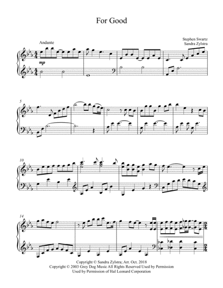 For Good (late intermediate piano solo) image number null