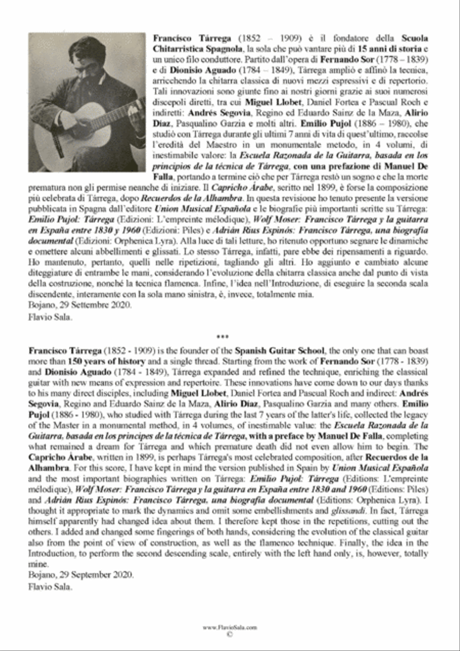 CAPRICHO ARABE for guitar by Tarrega - Rev. and fing. by Flavio Sala Classical Guitar scores gallery preview page 2