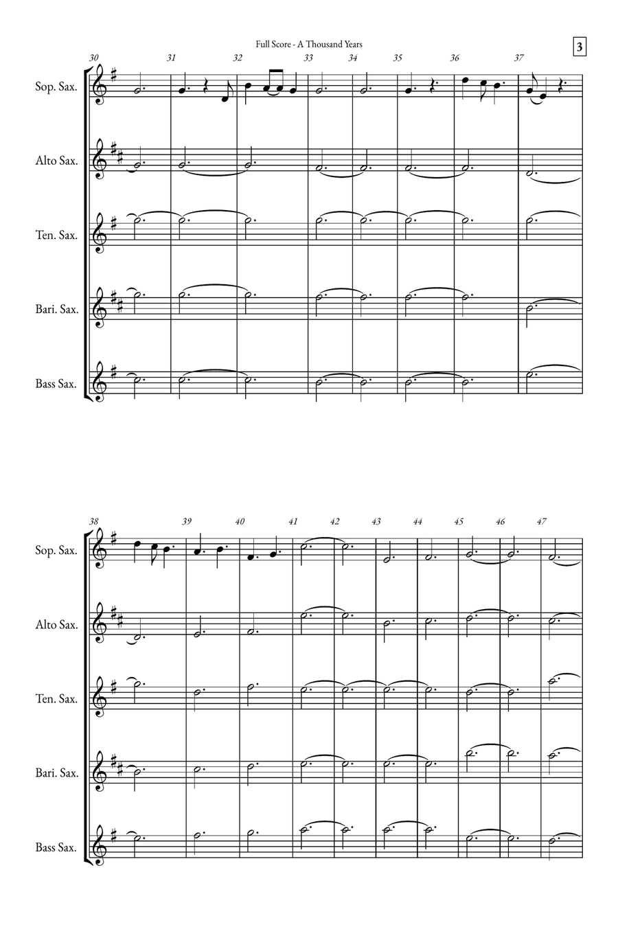 A Thousand Years Saxophone Quintet scores gallery preview page 3