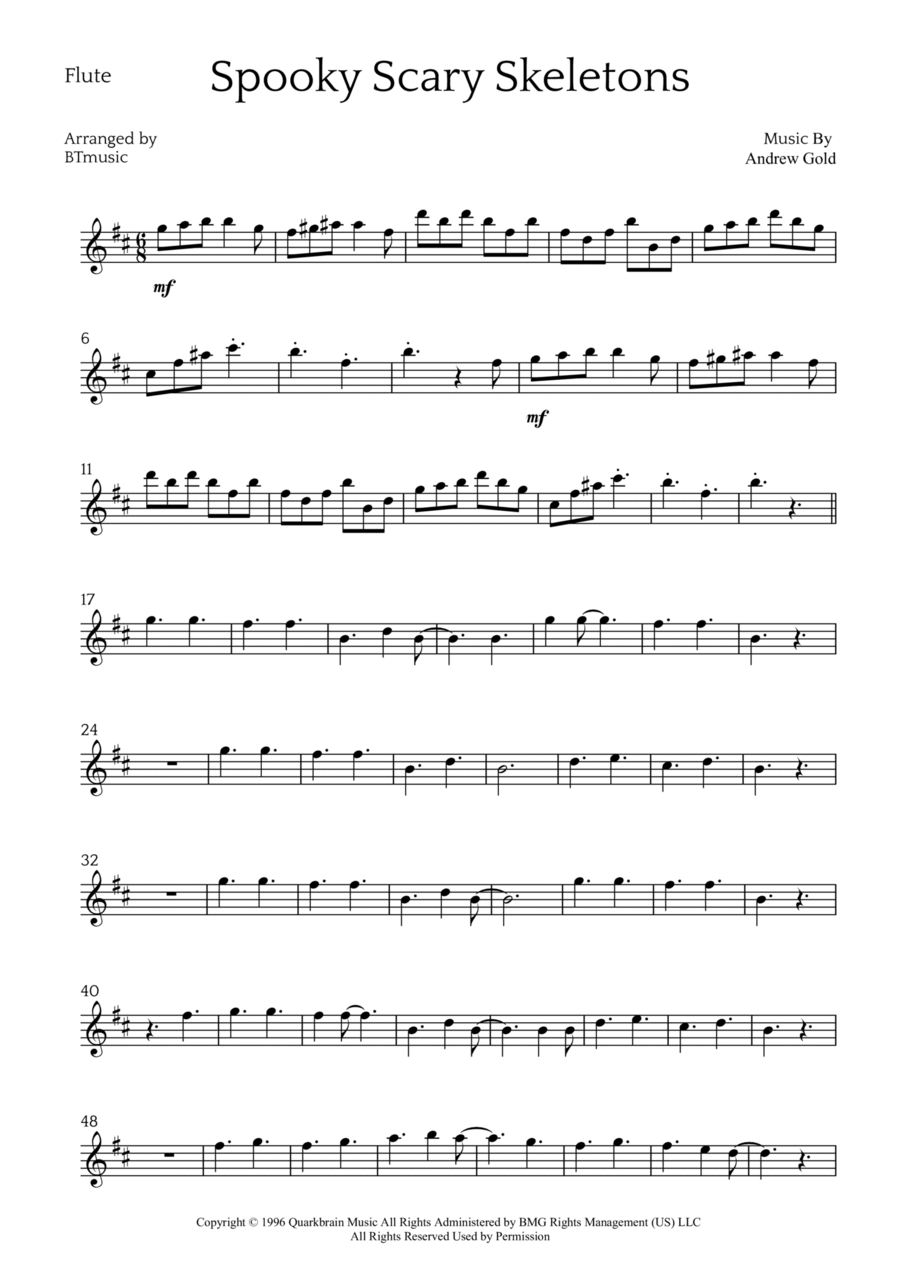 Spooky Scary Skeletons Flute Solo scores gallery preview page 1
