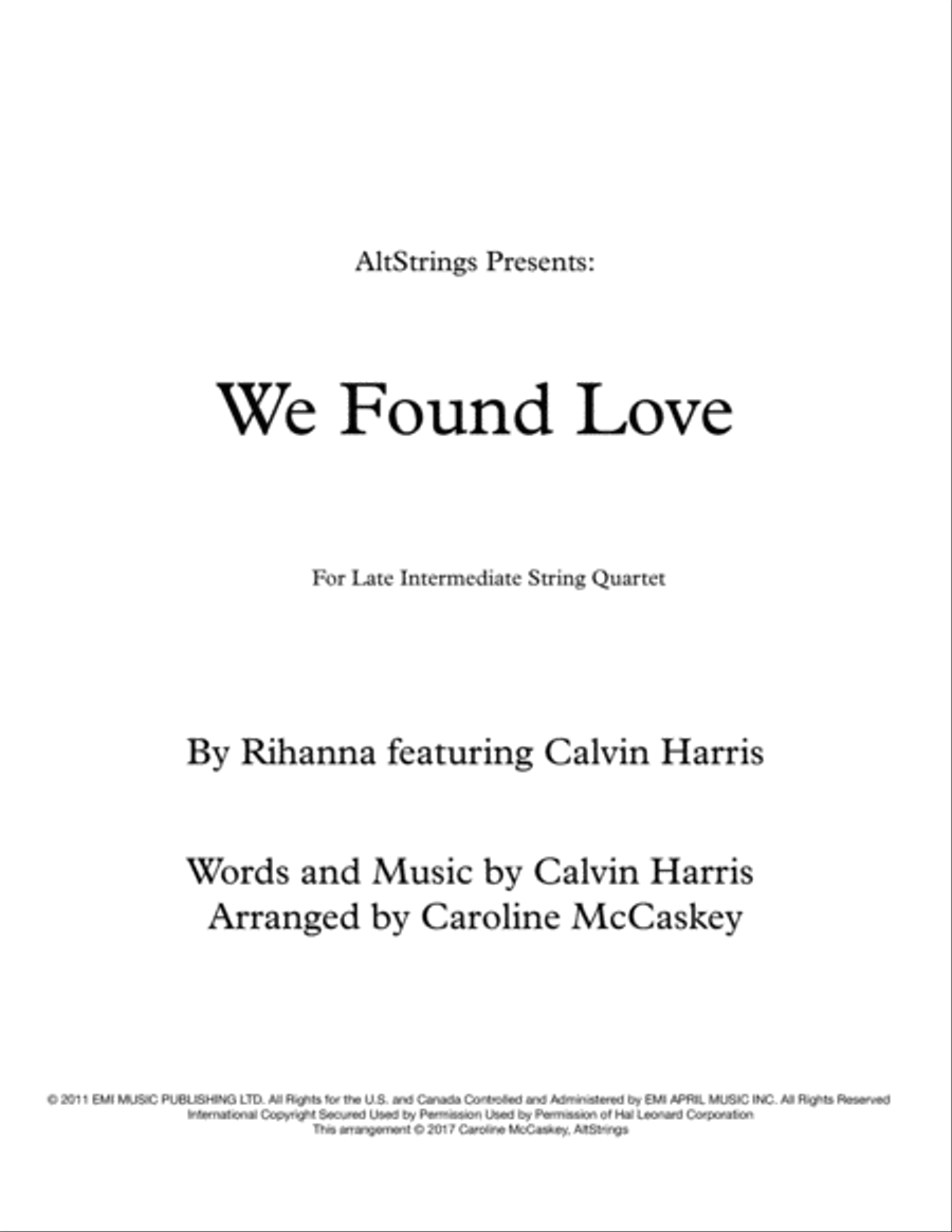 We Found Love String Quartet scores gallery preview page 1