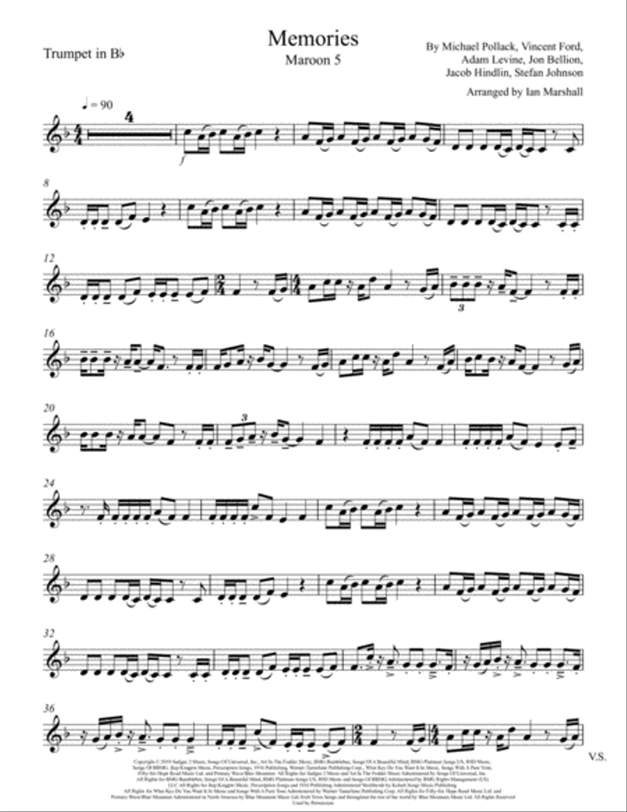 Memories Trumpet Solo scores gallery preview page 1