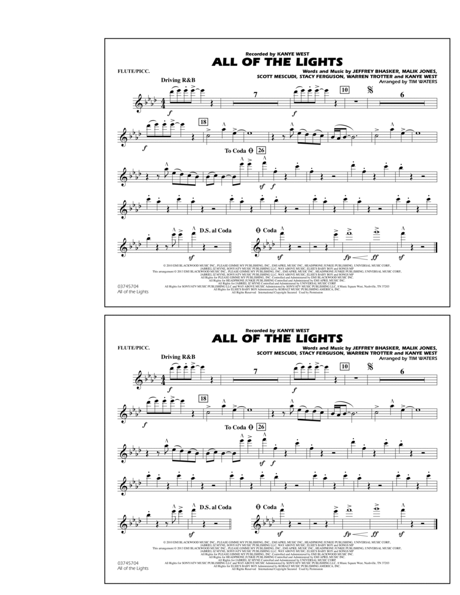 All Of The Lights - Flute/Piccolo Marching Band scores gallery preview page 1