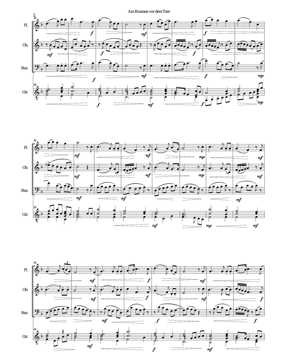 Am Brunnen vor dem Tore (At the fountain before the gate) flute, oboe, bassoon, guitar Small Ensemble scores gallery preview page 2