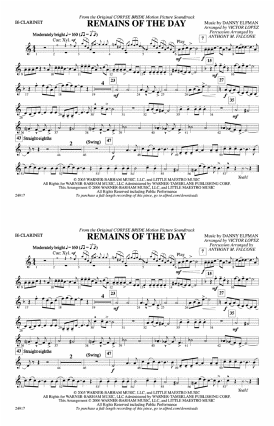 Remains of the Day (from Corpse Bride): 1st B-flat Clarinet Marching Band scores gallery preview page 1