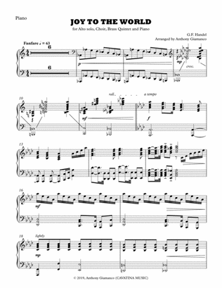Joy to the World (alto solo, choir, piano, brass quintet) - PIANO SCORE