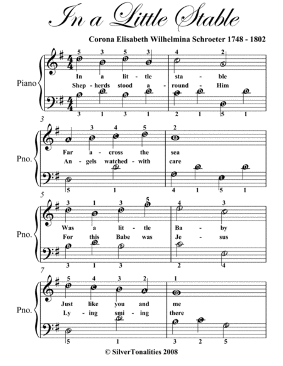 In a Little Stable Easiest Piano Sheet Music Easy Piano scores gallery preview page 2