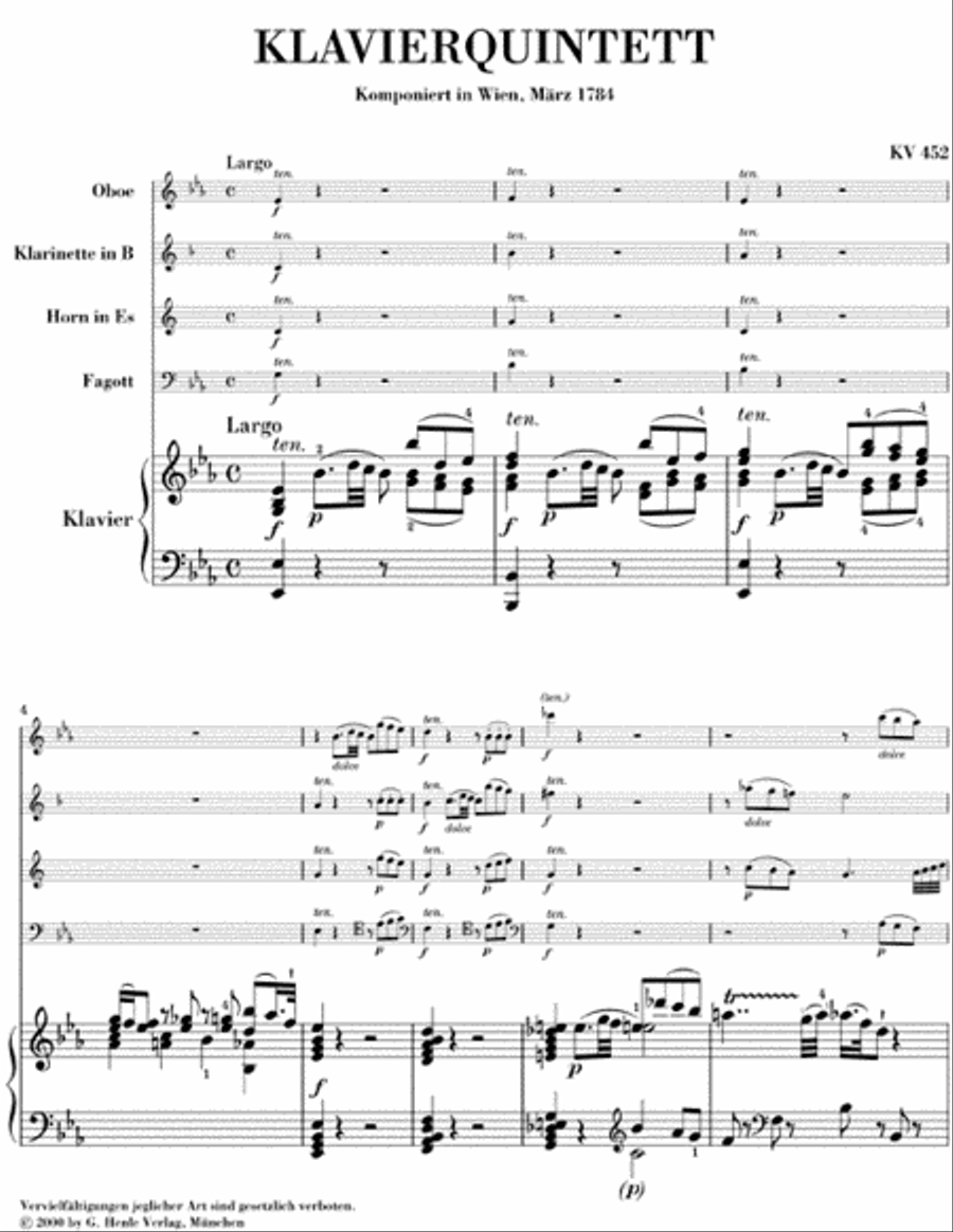 Quintet for Piano and Wind Instruments in E-flat Major, K. 452