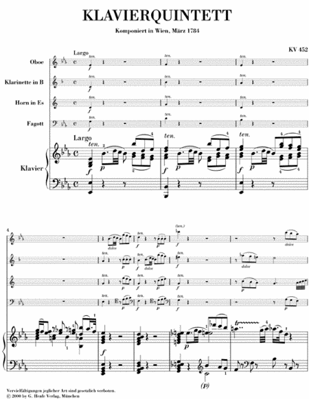 Quintet for Piano and Wind Instruments in E-flat Major, K. 452 by Wolfgang Amadeus Mozart Bassoon - Sheet Music
