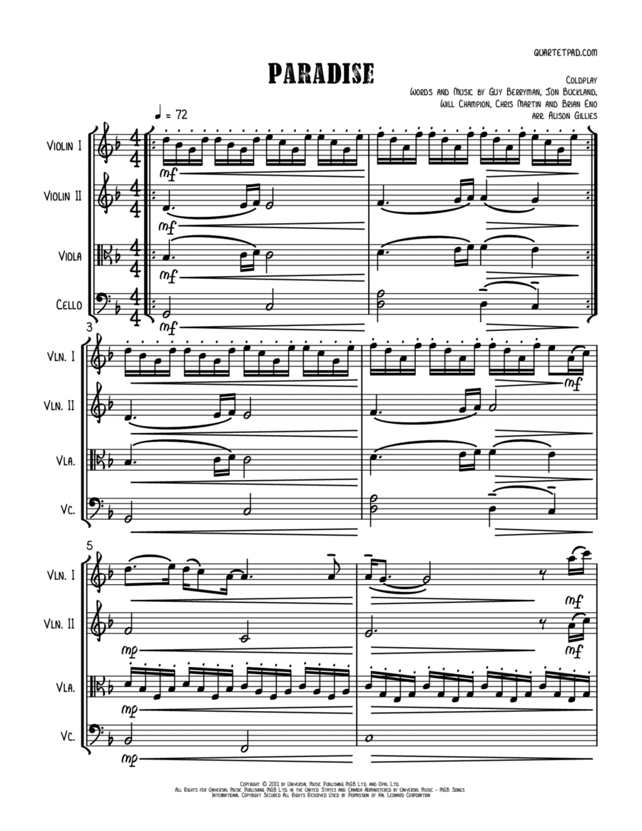 Paradise String Quartet scores gallery preview page 1
