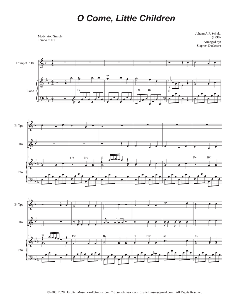 O Come, Little Children (Duet for Bb-Trumpet and French Horn) Brass Duet scores gallery preview page 2