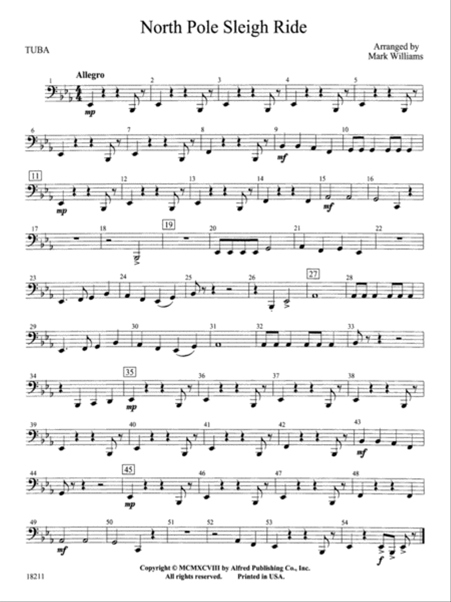 North Pole Sleigh Ride: Tuba Concert Band scores gallery preview page 1