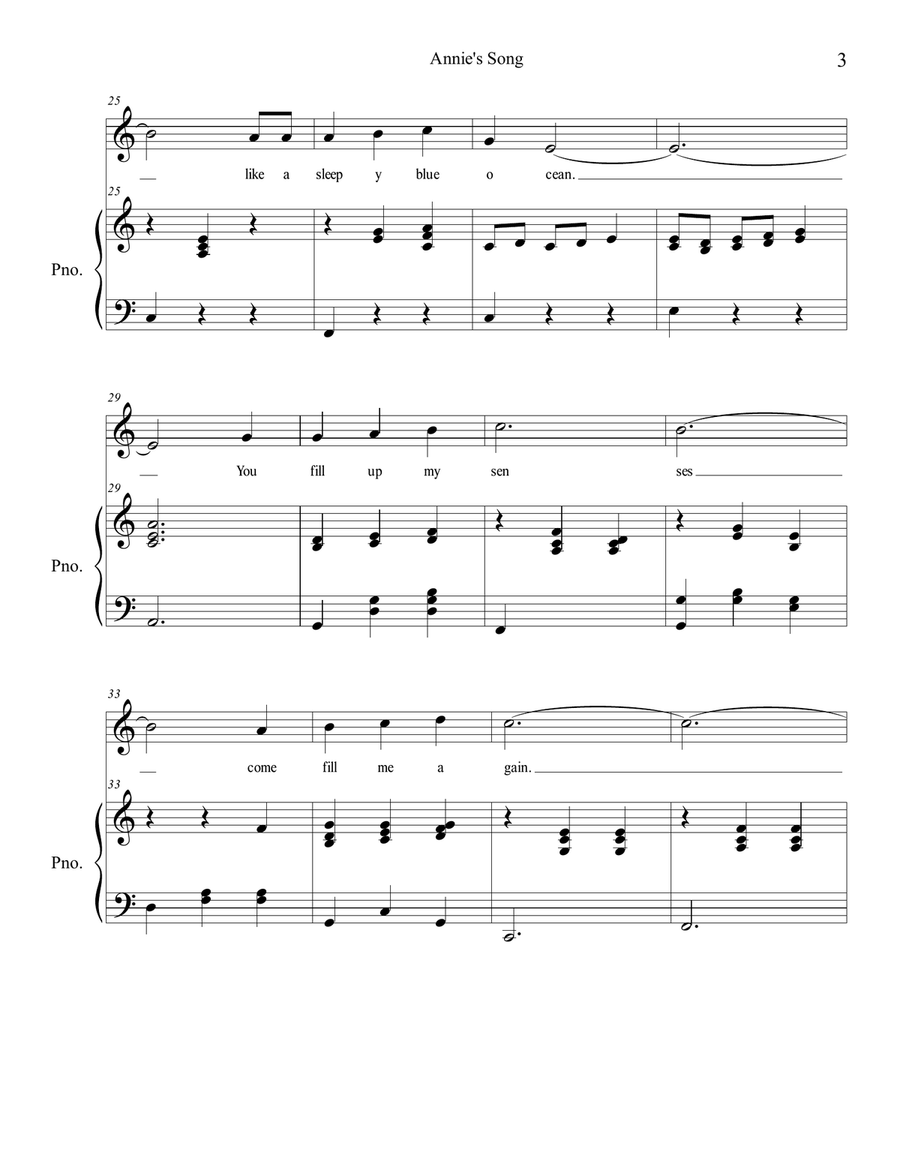 Annie's Song Piano, Vocal scores gallery preview page 3