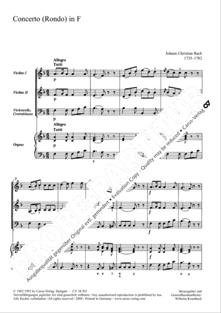 Organ Concerto in F major (Orgelkonzert in F) Violin scores gallery preview page 16