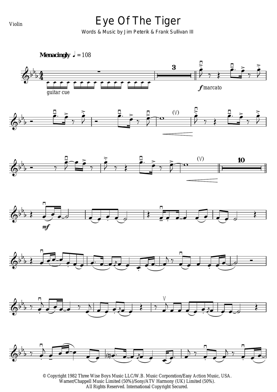 Eye Of The Tiger Violin Solo scores gallery preview page 1