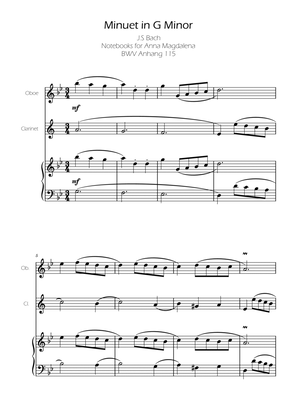 Book cover for Minuet in G minor BWV Anh. 115 - Bach - Clarinet and Oboe