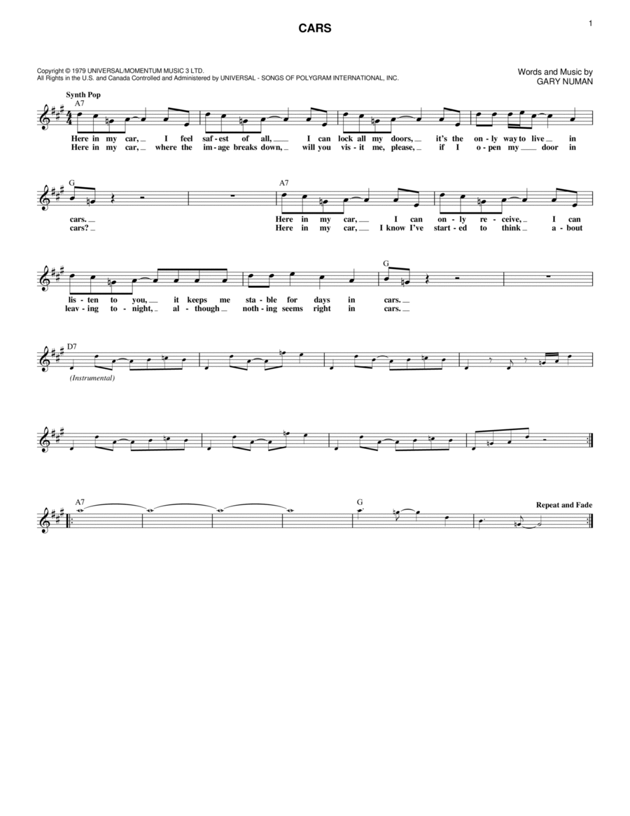 Cars Piano scores gallery preview page 1