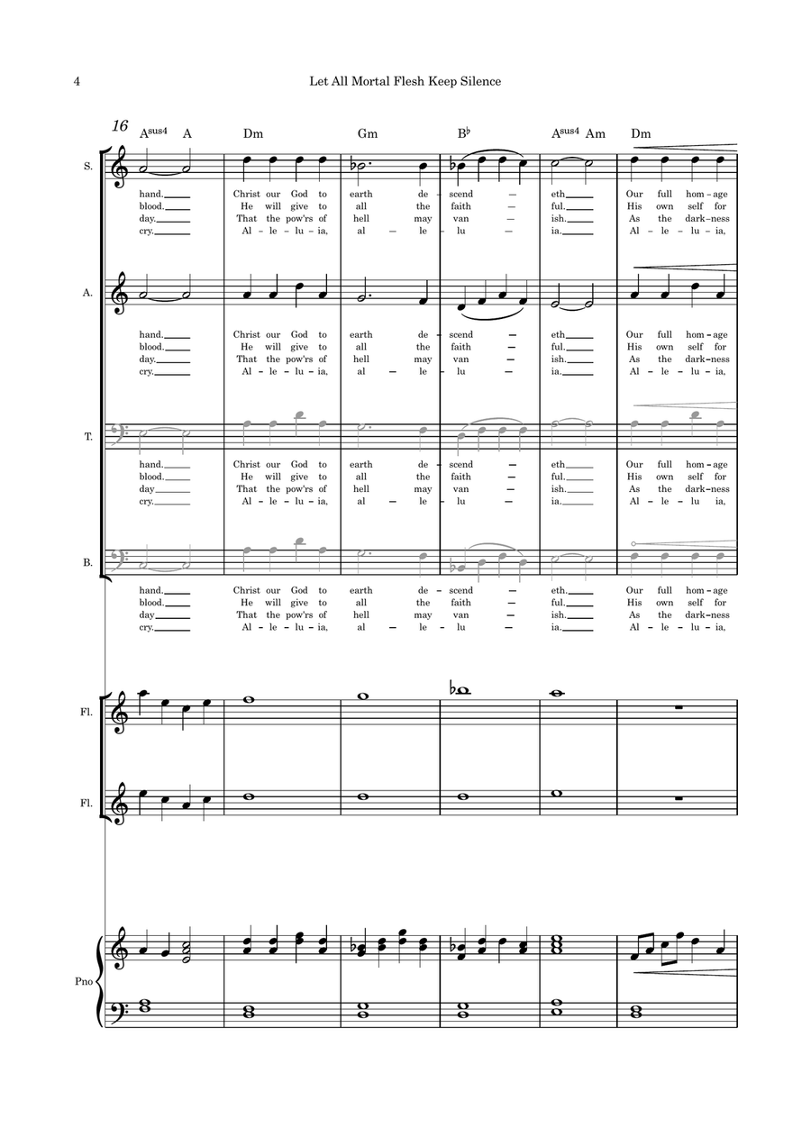 Let All Mortal Flesh Keep Silence SATB flute duet and Piano 4-Part scores gallery preview page 4