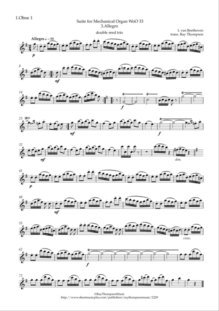 Beethoven: Suite for Mechanical Organ (Clock) WoO 33 III. Allegro - double reed trio (Ob.,C.A.,Bsn.) Woodwind Ensemble scores gallery preview page 3