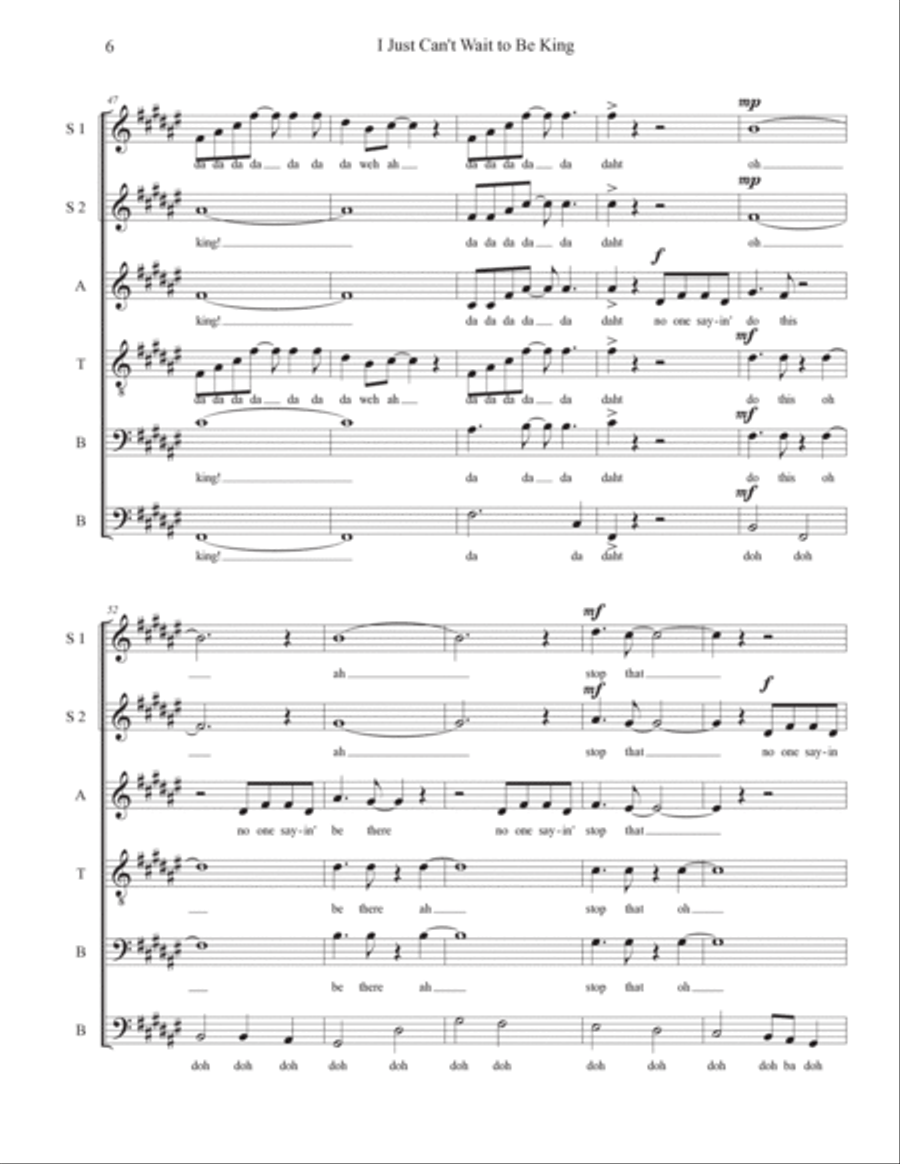 I Just Can't Wait To Be King 4-Part scores gallery preview page 6