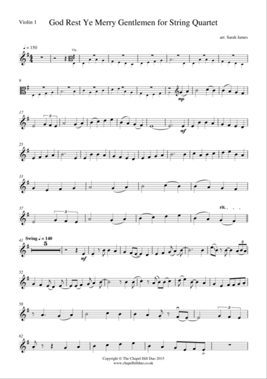 God Rest Ye Merry Gentlemen for String Quartet - Full Length arrangement by the Chapel Hill Duo String Quartet scores gallery preview page 2