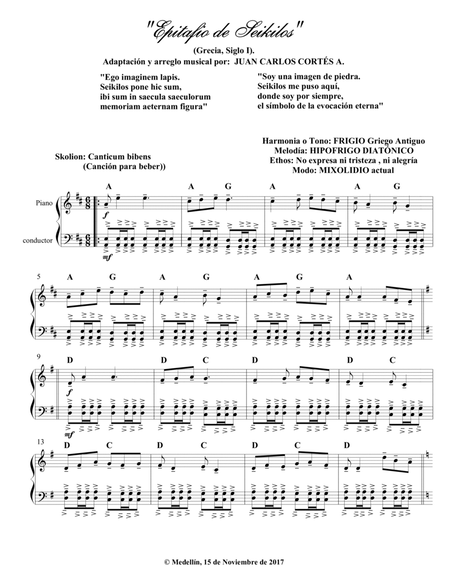 Epitafio de Seikilos. Siglo I. Adaptación musical por Juan Carlos Cortés A. image number null