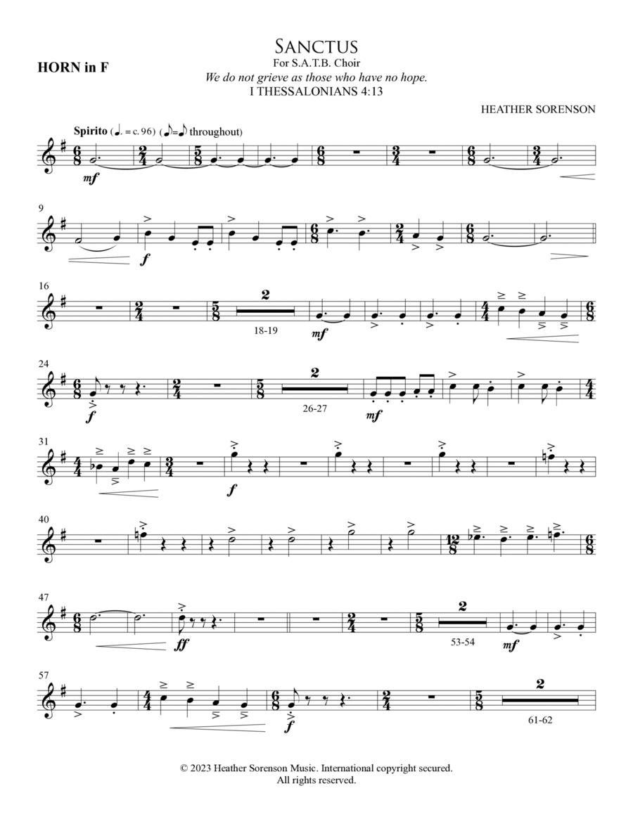 Sanctus (Chamber Orc.) - F Horn Choir scores gallery preview page 1