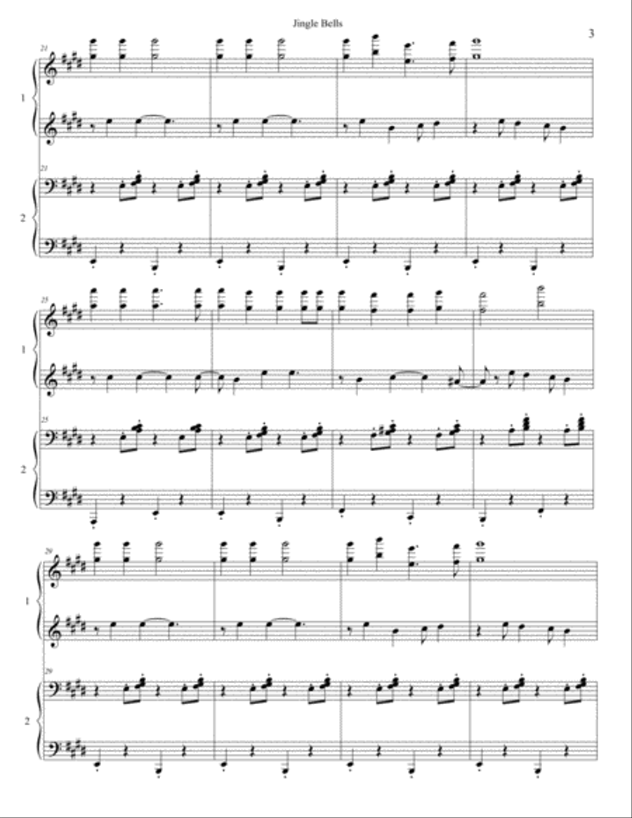 Jingle Bells Piano Four Hands Piano Duet scores gallery preview page 3
